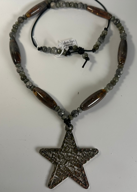 Silver Star and Gray Stone with Labradorite Necklace