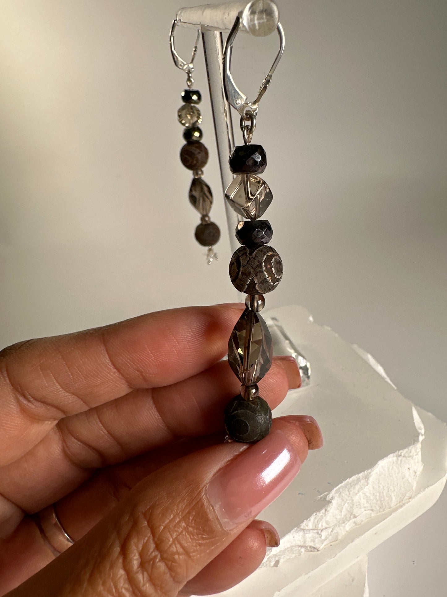 Smokey Quartz beads dangle earrings