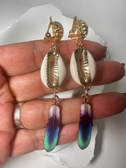 Cowry Shell Feathers CLIP ONS