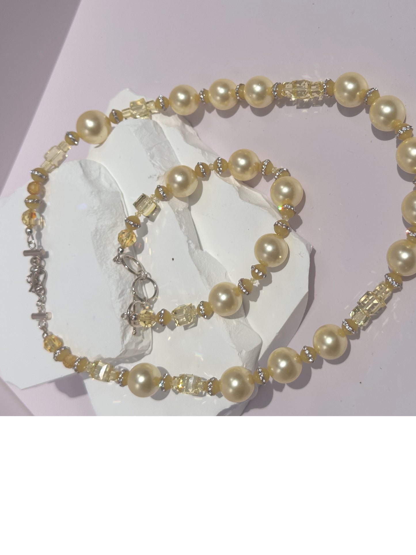 Yellow Natural Pearls & Yellow Jade Necklace w/Earrings included