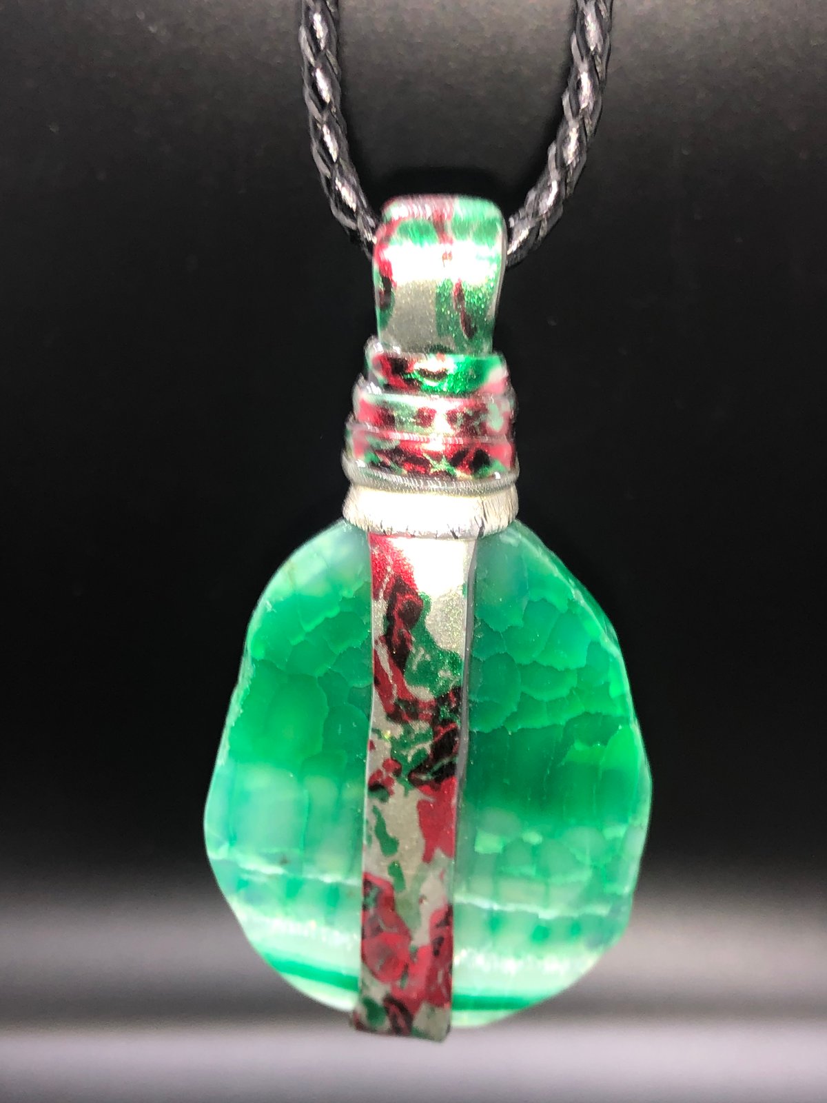 Red/Green/Silver Lady Bug Green Agate