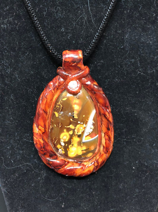 Brown Agate Center Pendant w/ Ink Style Setting