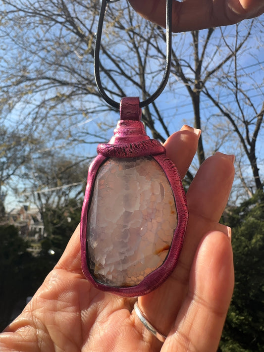 Pink Agate Turtle Style Necklace