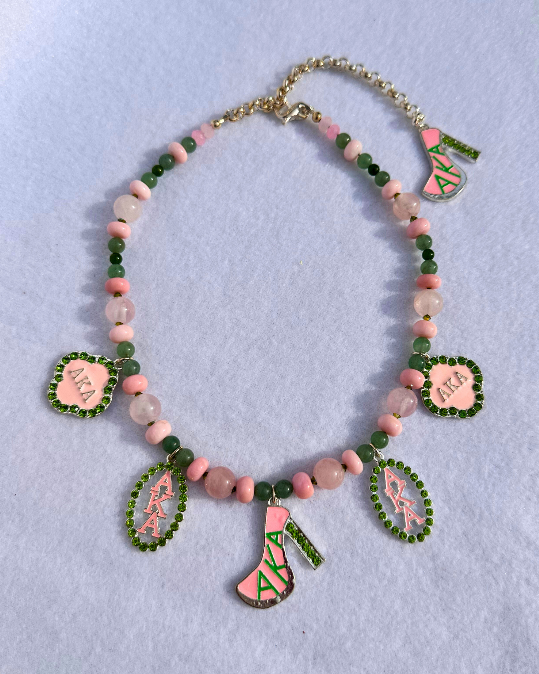 "Pretty in Pink & Green" Necklace (Celebrating AKA sisterhood)