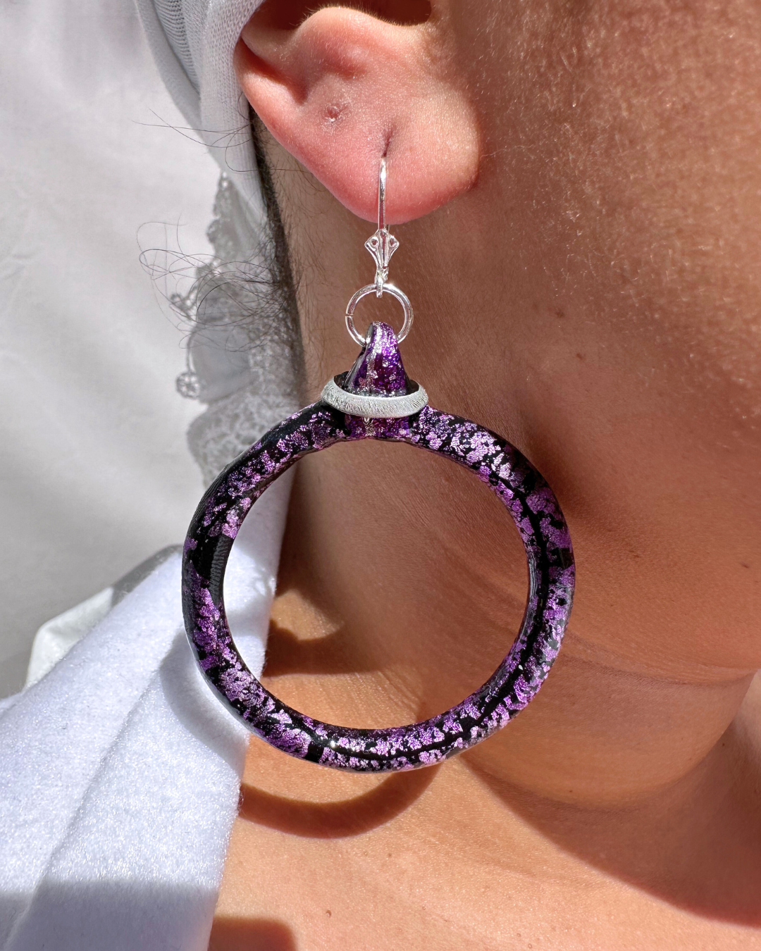 "Purple Patch Work" Hoop Earrings