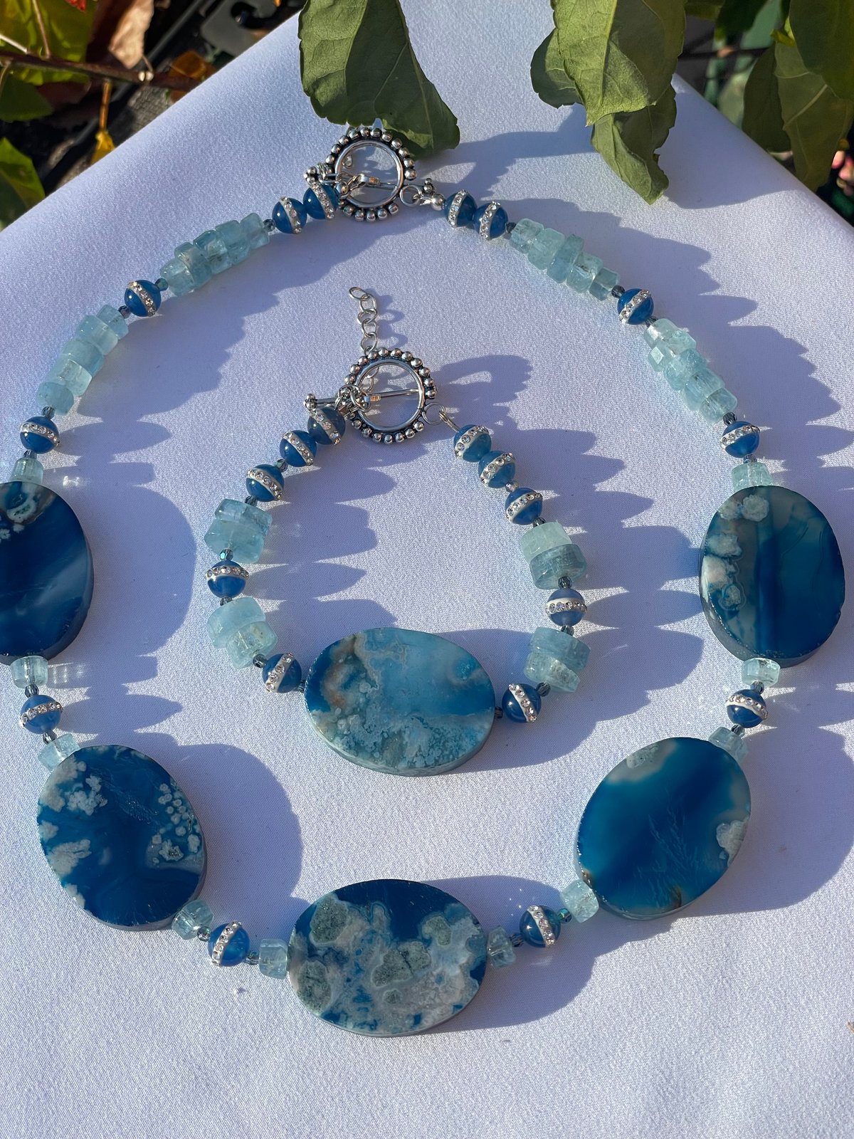5 Stone Blue & Green Mixed Agate Necklace