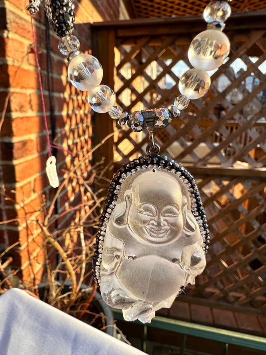 Clear “water” full body Buddha trimmed in crystals