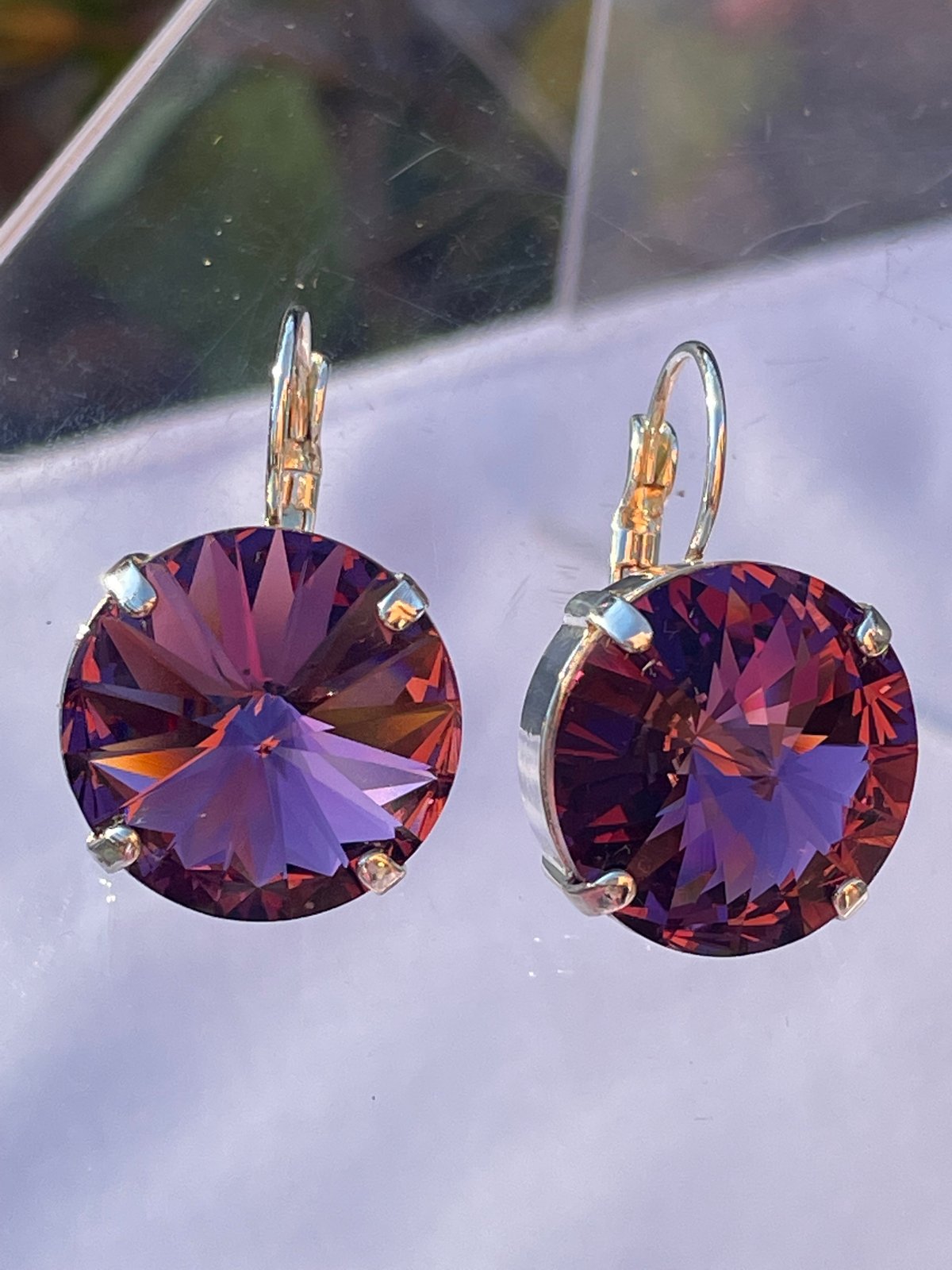 Purple Crystal Cup Style Earrings