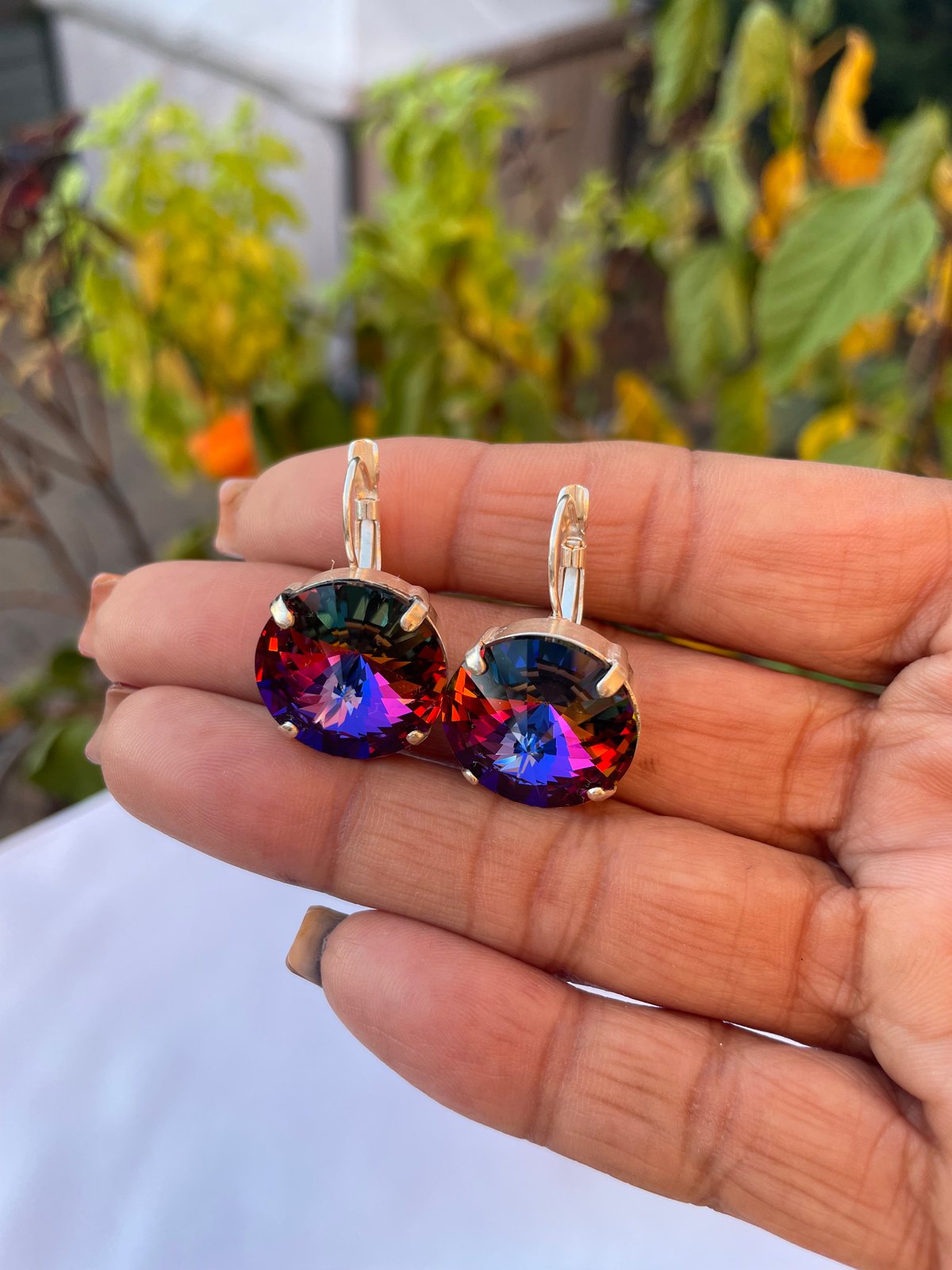 Purple Crystal Cup Style Earrings