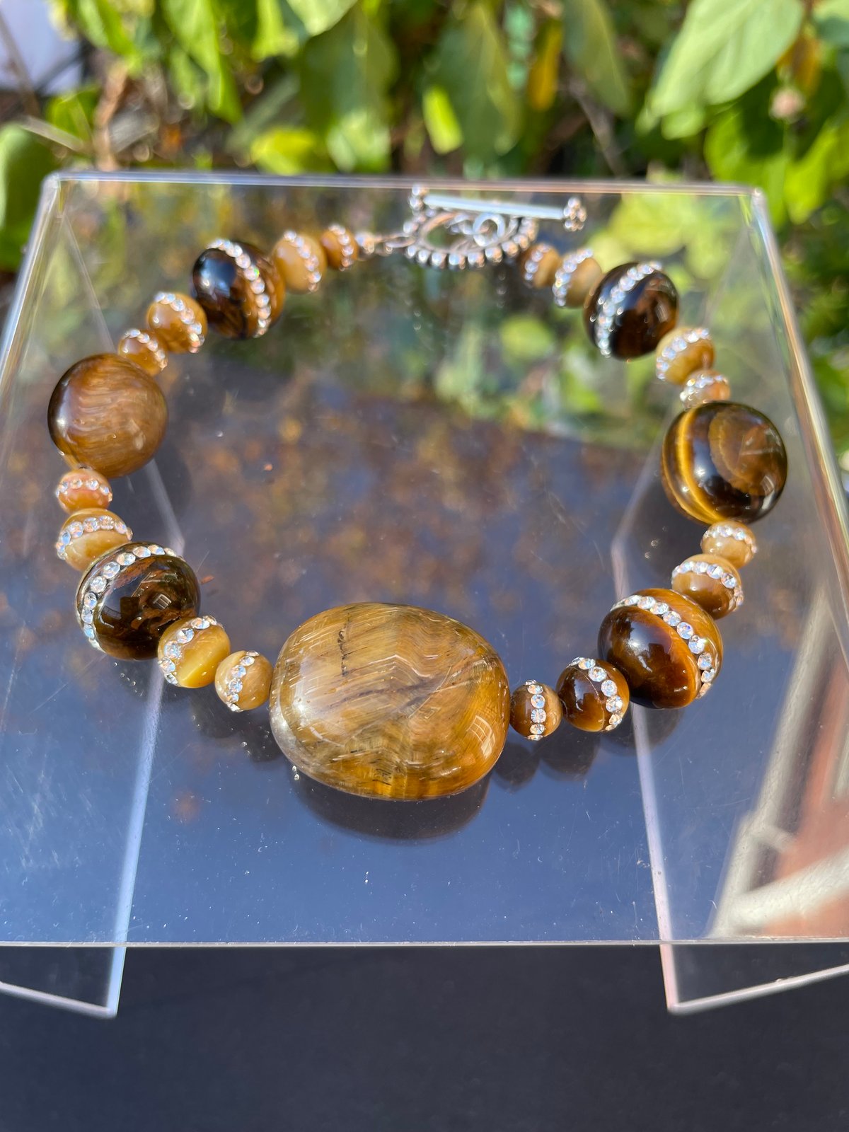 Crystal encrusted honey tigers eye bracelet