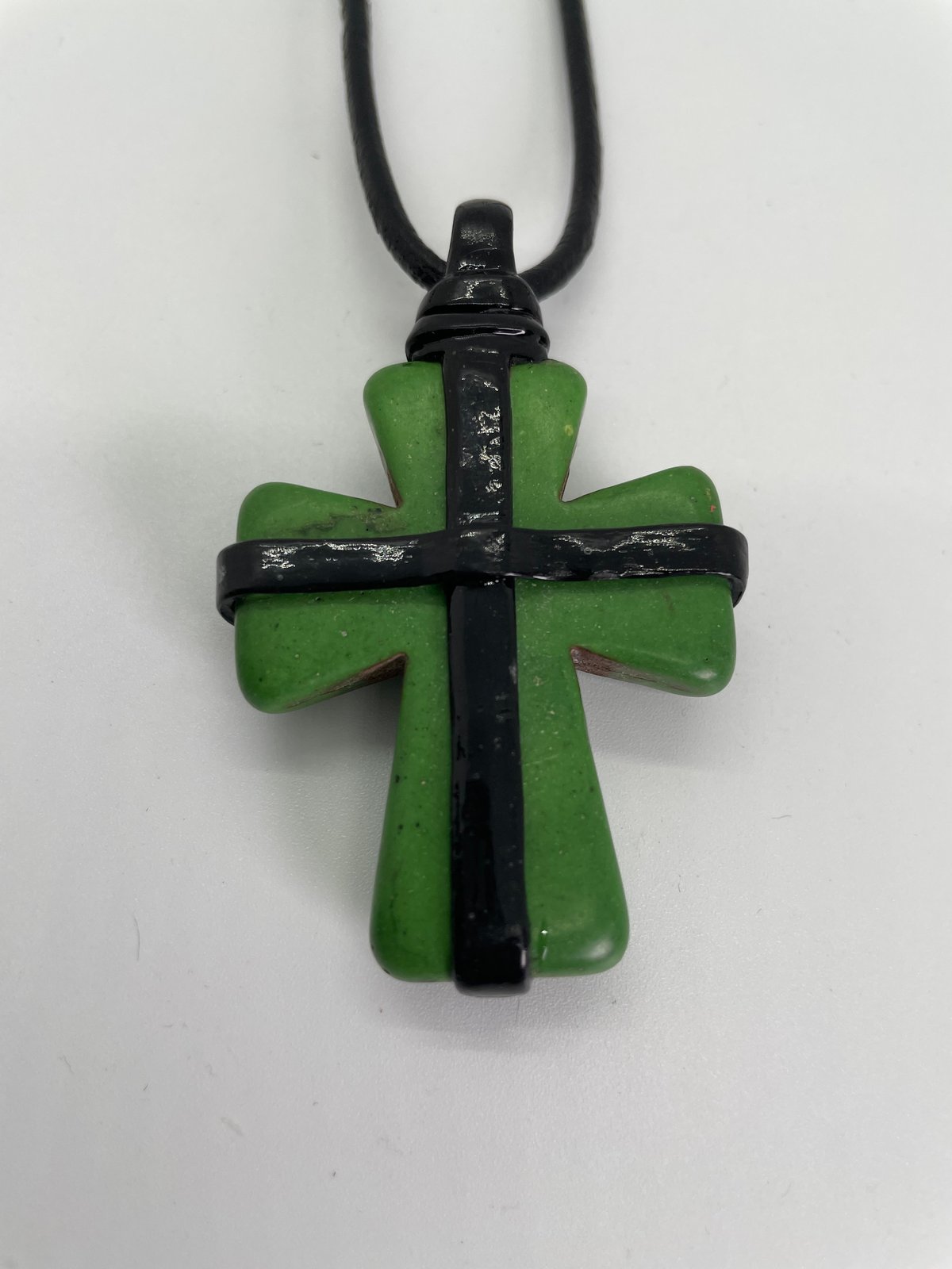 Green Agate cross set in black