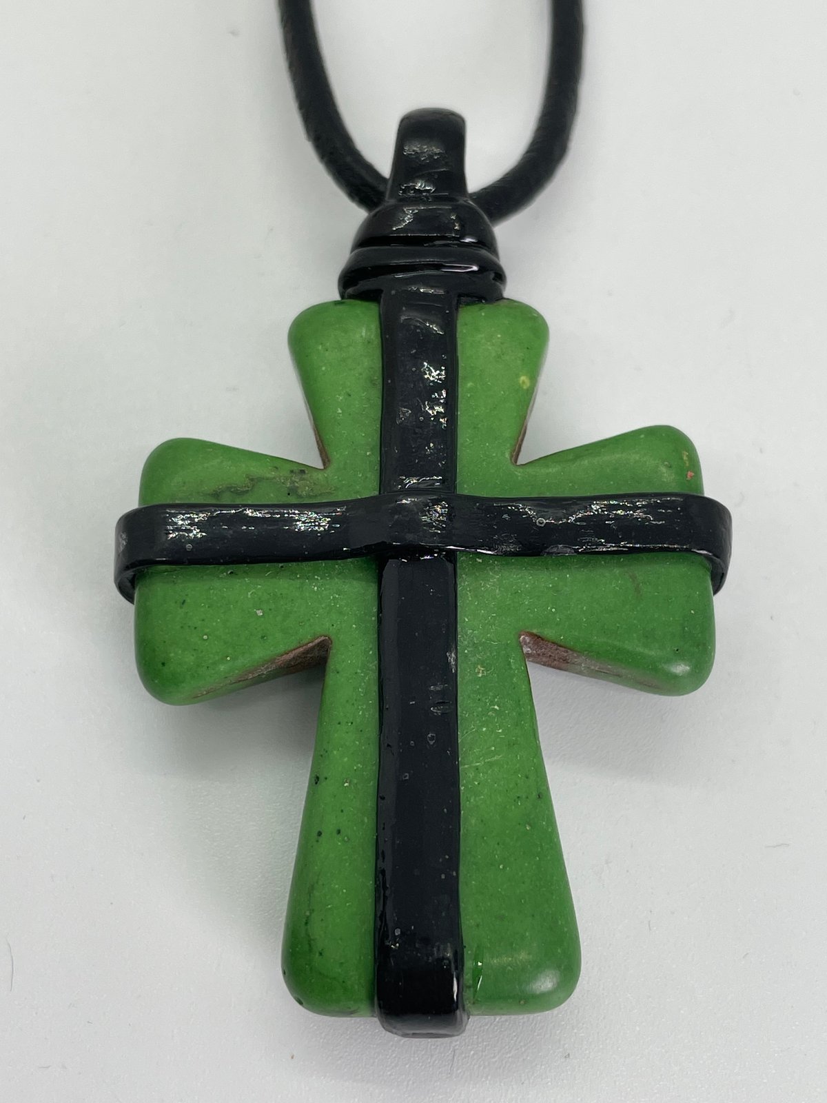Green Agate cross set in black