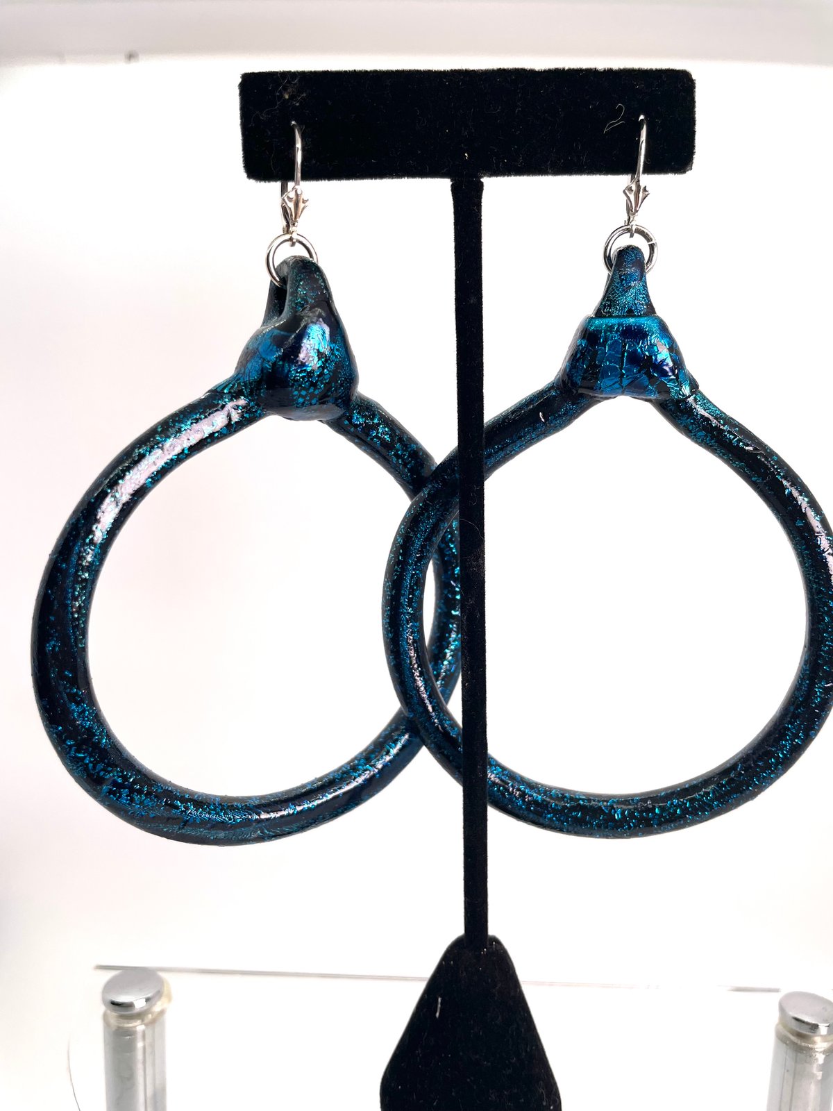Large Dark Blue hoops/silver lever backs