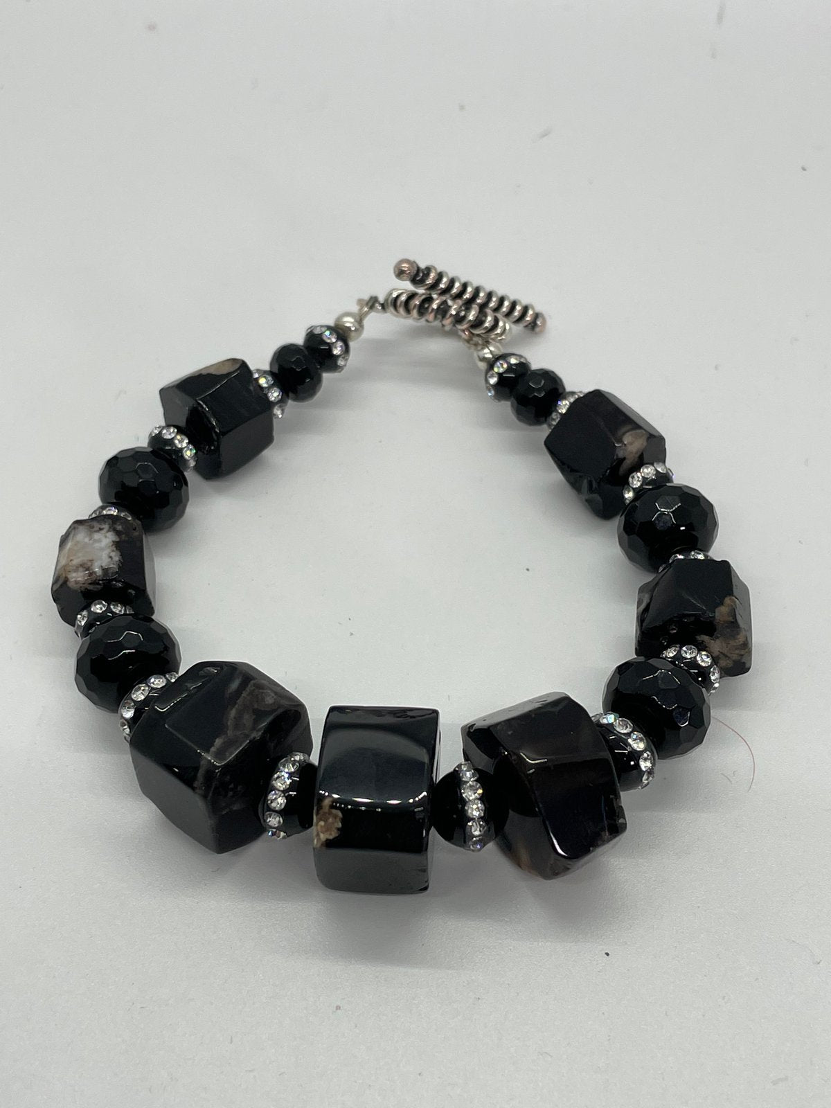 Onyx and agate chunky bracelet with encrusted onyx.