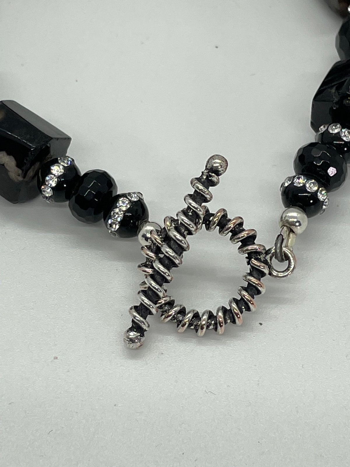 Onyx and agate chunky bracelet with encrusted onyx.