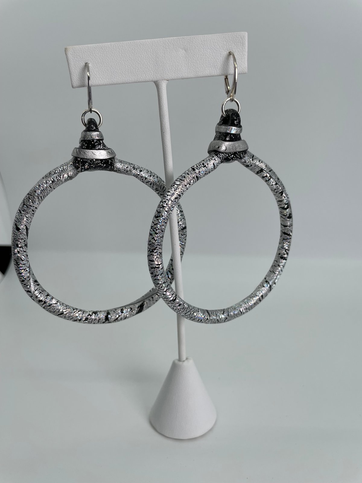 Silver iridescent large hoops