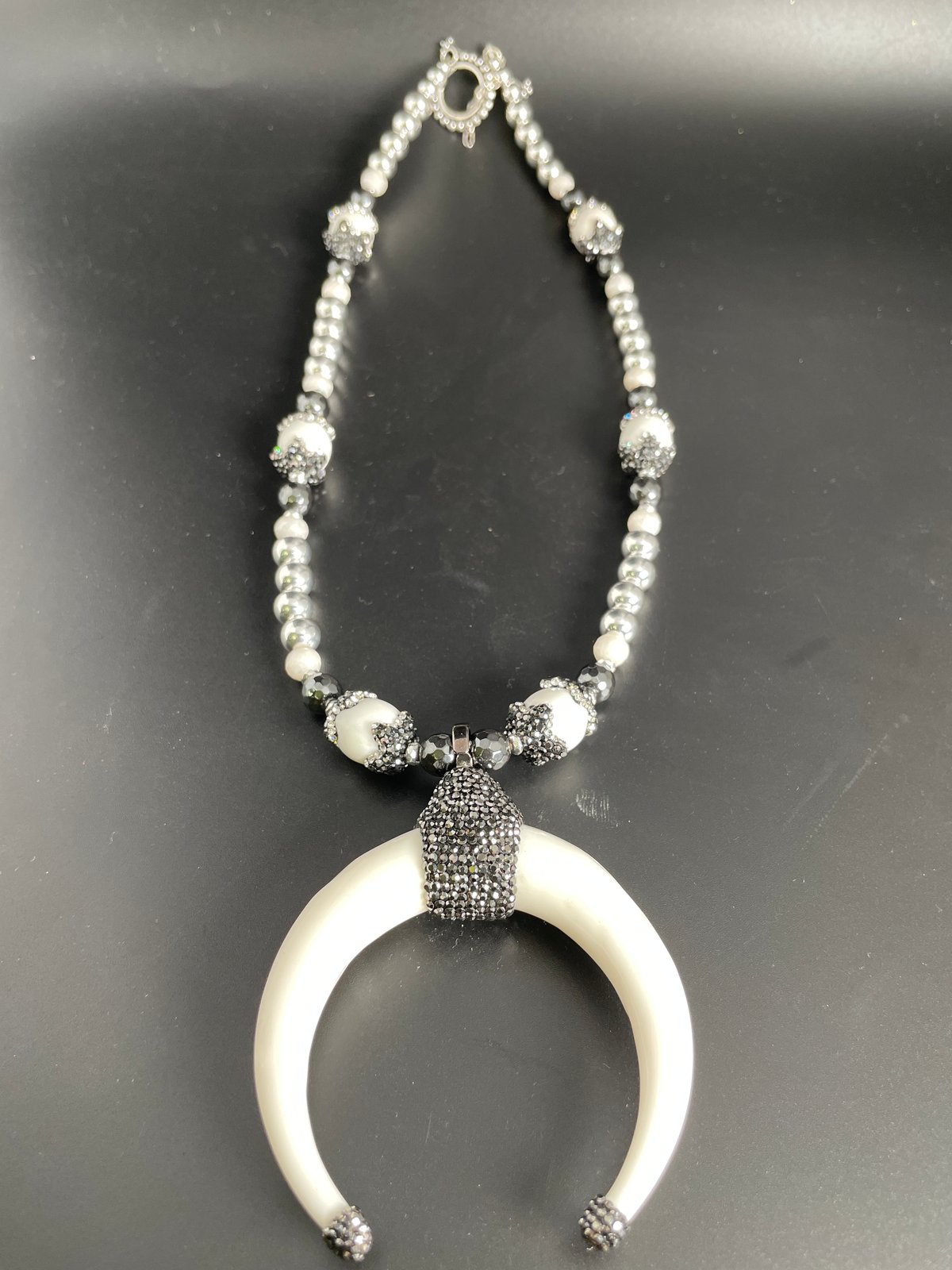 White Hematite  Harmony Horn Necklace