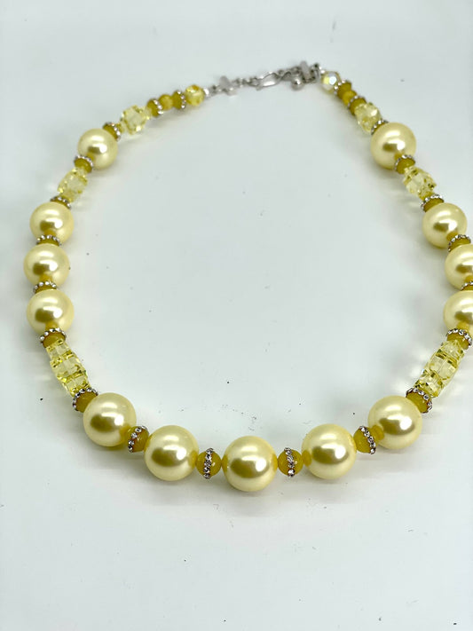 Yellow Natural Pearls & Yellow Jade Necklace